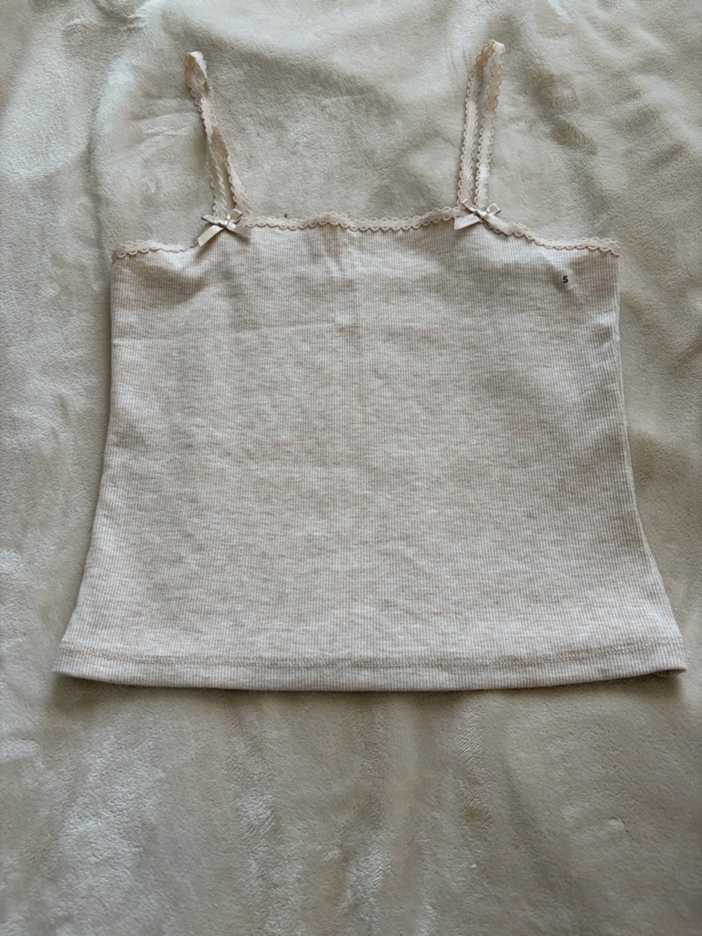 American Eagle Outfitters Ribbed Lace-Trim Cami - Cream